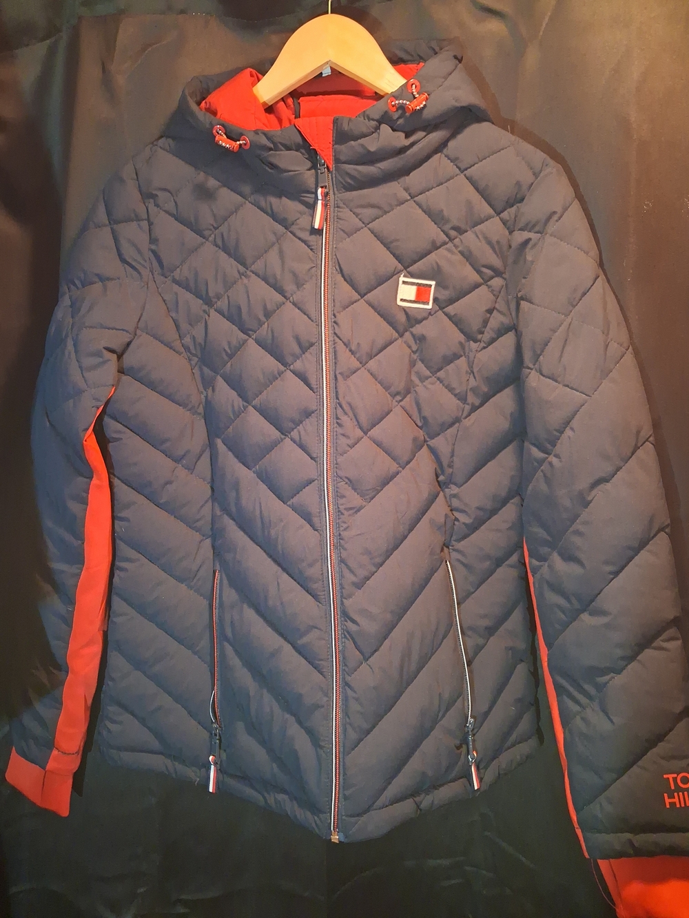 Tommy Hilfiger Navy Red Quilted Puffer Jacket Hooded Women’s M